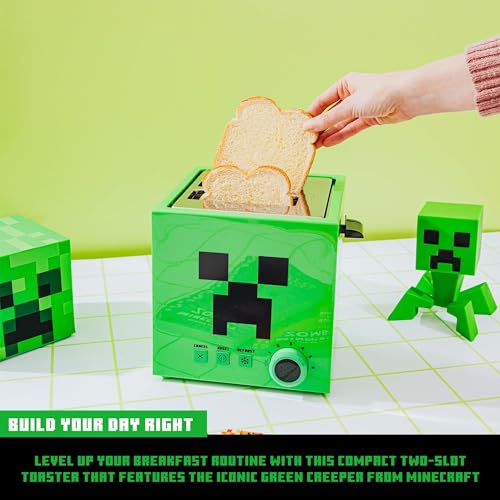 Minecraft-Green-Creeper-2-Slice-Toaster-For-Bagels-Waffles-and-Breads-Features-6-Settings-With-Defrost-Option-Imprints-Creeper-Symbol-On-Bread Minecraft Green Creeper 2 Slice Toaster For Bagels Waffles and Breads Features 6 Settings With Defrost Option Imprints Creeper Symbol On Bread