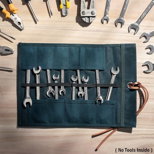 Tool Roll Up Pouch, Heavy Duty 16oz Waxed Canvas Small Tool Roll, Multi-Purpose Chisel Pouch - 10 Pockets & 1 Tie Rope | Dark Green | 14" L x 9" W - Image 5
