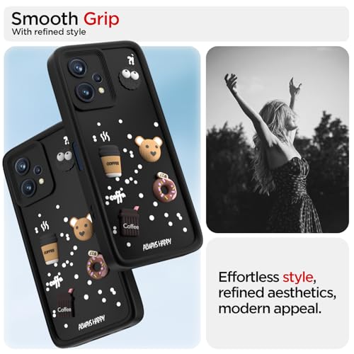 Image of Pikkme Back Cover for Realme 9 Pro 5G | Cute Fun Cartoon 3D Bear Silicone Full Body Protection Bumper Case (Black)