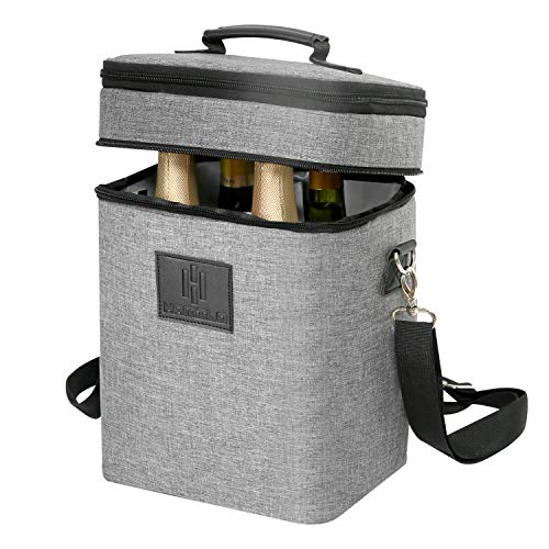 HAMILO 4 Bottle Wine Carrier, Waterproof and Leakproof Wine Tote Bag with Expandable