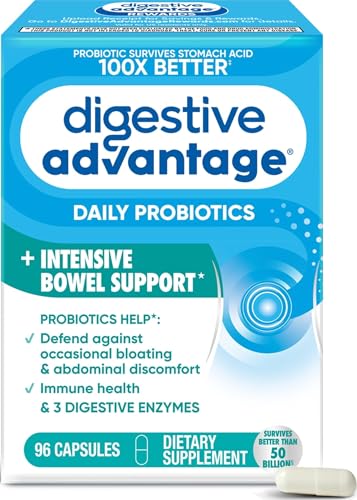 Digestive Advantage IBS Probiotics For Women and Men, Probiotics For Digestive Health & Intensive Bowel Support with Digestive Enzymes For Gut Health, Occasional Bloating & Immune Support, 96 Capsules