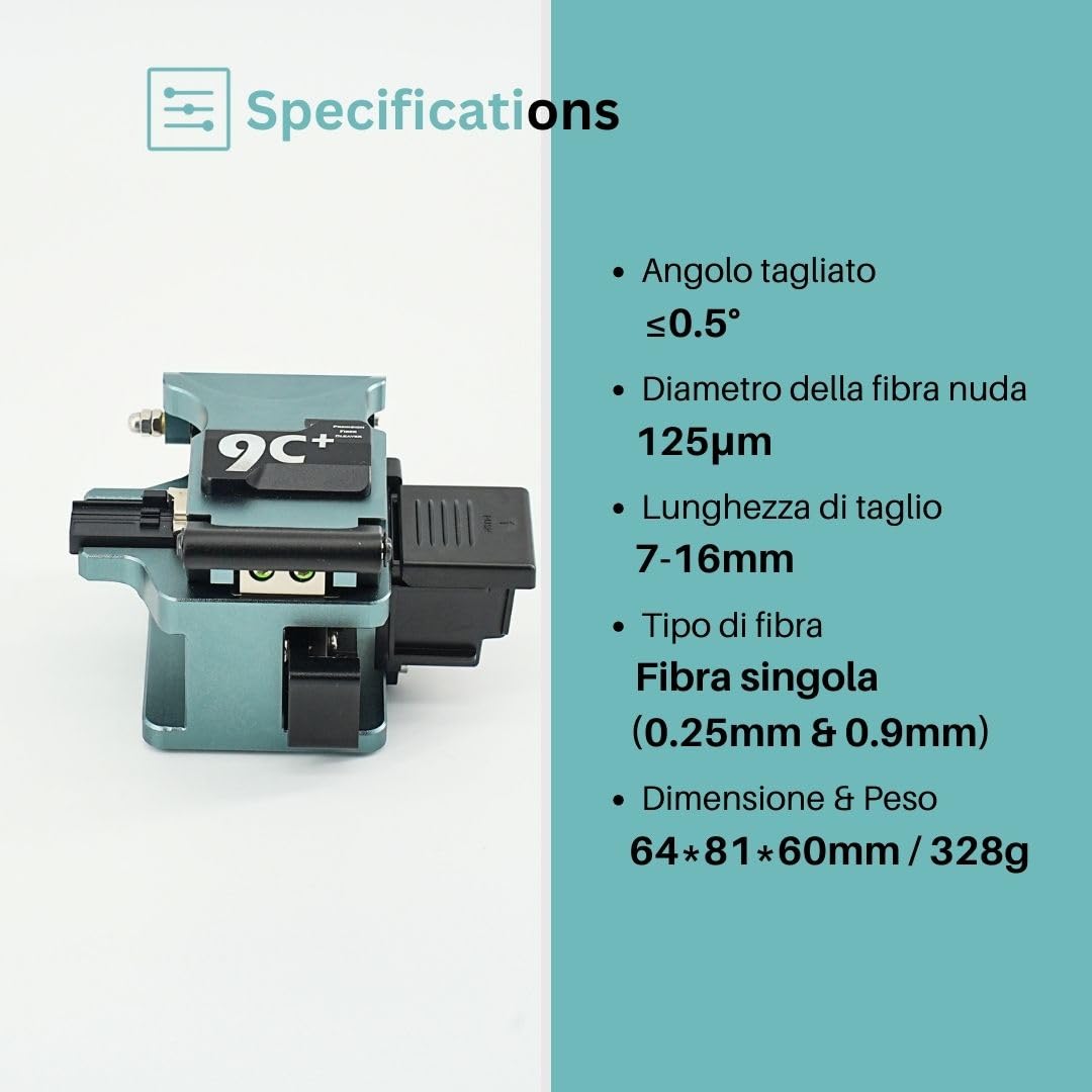 9C+ Mannaia per fibra ottica con lama a rotazione automatica Funzionamento con una sola mano, Taglierina Fibra Ottica con materiale di alluminio 24 punti di taglio 48000 volte di taglio
