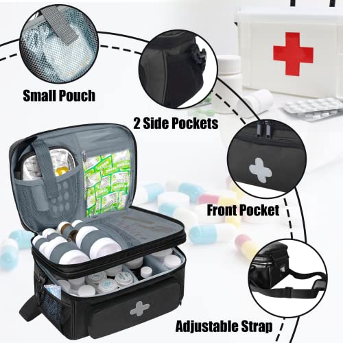 Image of GDNasist Medicine Storage Bag, Medical Bag Pill Bottle Organizer for Emergency, Medicine Box Empty with Small Portable Pouch, First Aid Box for Travel and Home Storage | Medication Travel Carrying Bag for Emergency with Small Portable Pouch, First Aid Box for Travel and Home Storage, Black