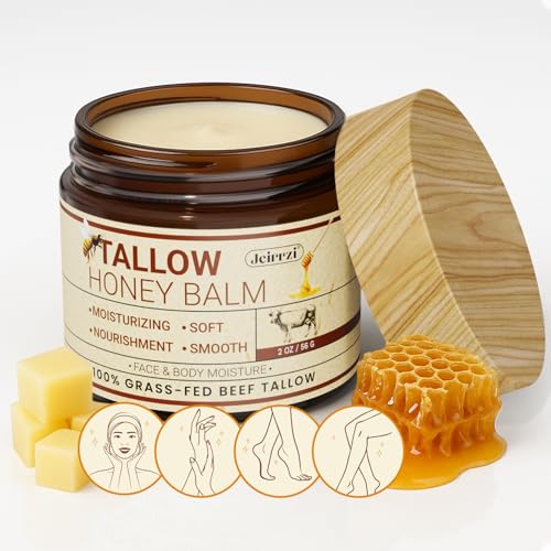 Beef Tallow for Skin, 100% Grass-Fed Tallow and Honey Balm for Face Body Moisturizer for Aging Dry Sensitive Skin, Deep Hydration & Nourishment 2 OZ