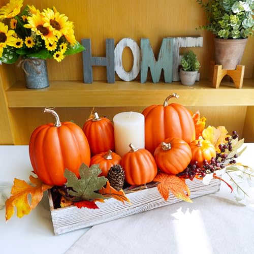 Image of Winlyn 7 Pcs Assorted Harvest Orange Artificial Pumpkins Decorative Pumpkins Foam Pumpkins with Gold Stems for Fall Harvest Autumn Home Wedding Thanksgiving Halloween Party Table Centerpiece Decor