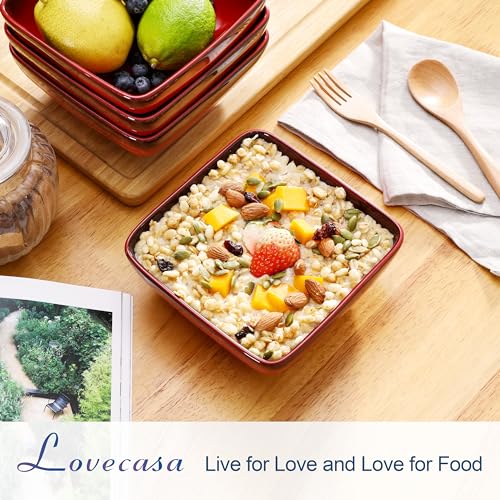 LOVECASA 4-teilige Steingut Müslischalen für 4-12 Personen, 790 ml (15,2 x 6 cm), Rot, | spülmaschinenfest, Suppen-, Salat- & Weihnachtsgerichte geeignet, ideal für Frühstück & Weihnachtsessen