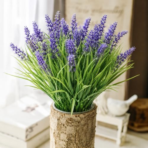 Image of SATYAM KRAFT 5 Pcs Artificial Lavender Flower Bunch | Purple Artificial Flowers for Home Decor, Office, Living Room, Bedroom, Wedding Decoration & Vase Arrangement (Pack of 5)