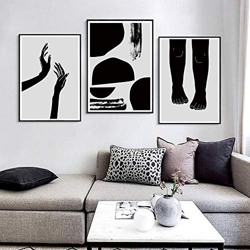 DHLHL Pintura Abstracta nórdica Moderna Arte de la Lona Imágenes en Blanco y Negro Lámina de la Pared Cartel de la impresión Manos Cartel geométrico Abstracto 50x70cmx3pcs Sin Marco