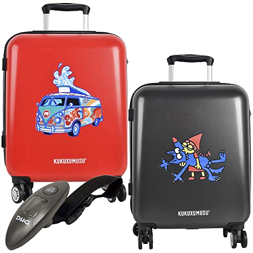 Kukuxumusu, Set 2 Maletas De Viaje Azul Gris Y Roja, Báscula Electrónica Pesa Maletas Kukuxumusu, Set 2 Maletas De Viaje Azul Gris Y Roja, Báscula Electrónica Pesa Maletas