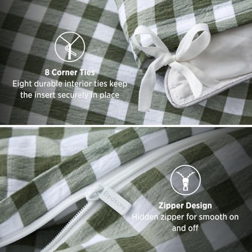 Image of Bedsure Gingham Ruffle Duvet Cover Set, Queen, Cotton-Like Bed, Olive Green