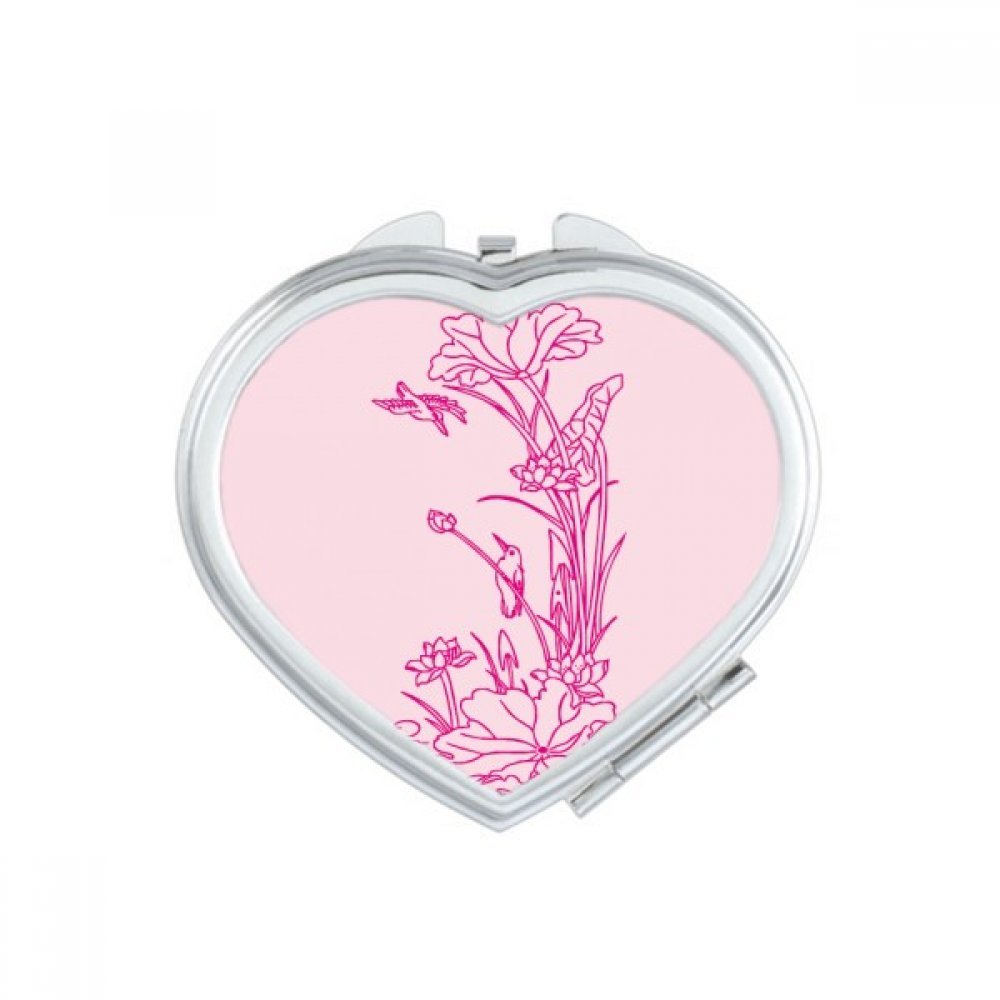 Miroir portable mignon en coeur fini les retouches ratées grâce au motif fleur de lotus