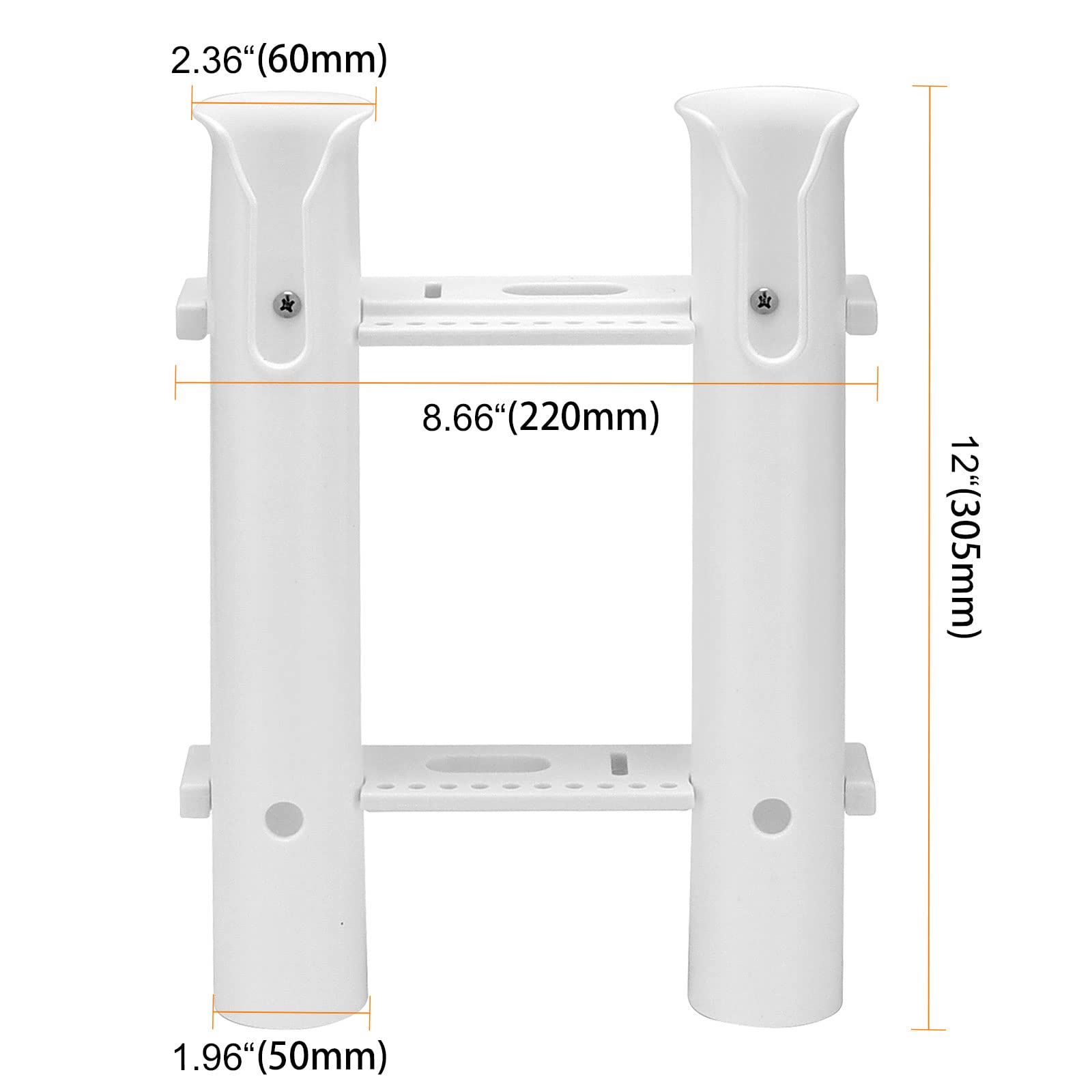 SEUNMUK 2 Pack Plastic 2 Tube Rod Holder Fishing Rod Holder Fishing Rod Rack with Tools Slot and with Mounting Hardware for Boat Kayak Garage Storage