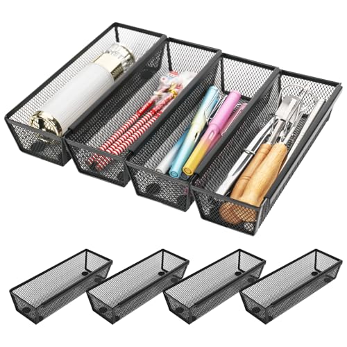 Range Couverts pour Tiroir Cuisine en Métal – Organisateur de Tiroir Cuisine Antidérapant – 4 Bacs Emboîtables pour Rangement Couverts, Ustensiles, Salle de Bain...