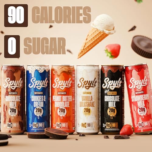 Image of Spylt High Protein Milk - 6 Flavor Variety Pack with 60mg Caffeine & 20g Protein - 90 Calories, Ready to Drink, Sugar Free, Lactose Free Milk, Perfect for Workout Recovery & Afternoon Pick Me Up - 12 Count