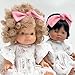 Miniland 38cm and Paola Reina muslin white doll dress with pink flowers