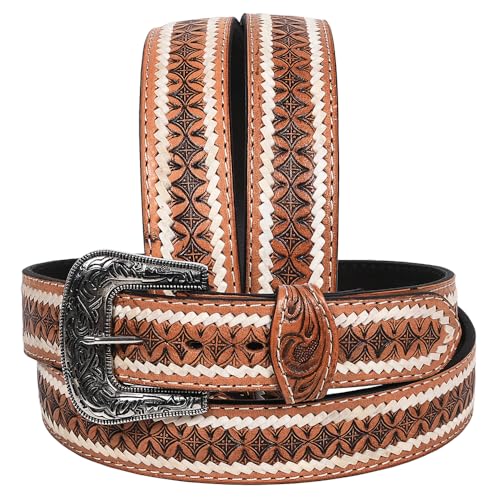 HILASON Western Genuine Leather Belt for Men Women Cowboy Cowgirl Handmade Unisex Full Grain Heavy Duty Engraved Buckle