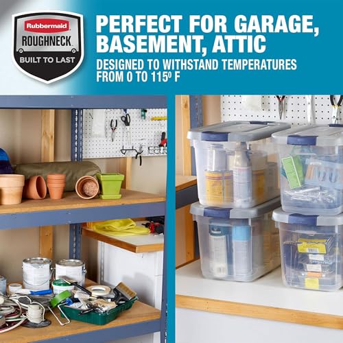 Image of Rubbermaid 6 Pack Roughneck Clear Storage Containers, Stackable Totes, 19 Quart