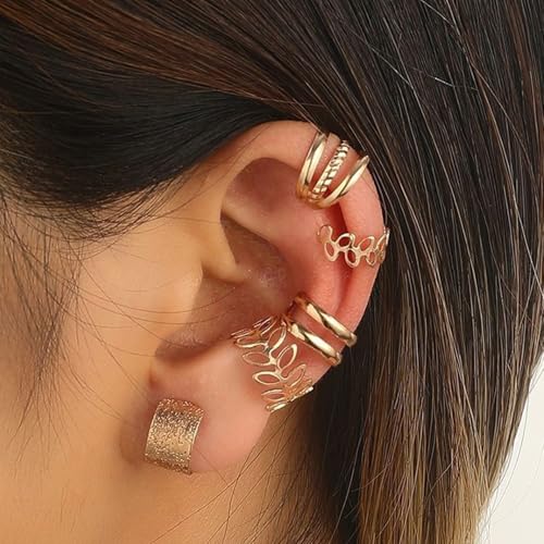 5 Pcs Gold Ear Cuffs for Women Non Piercing Ear Cuff Earrings Clip on Earring Set Huggie Hoop Earrings Cartilage Earrings Stack Jewelry for Women2