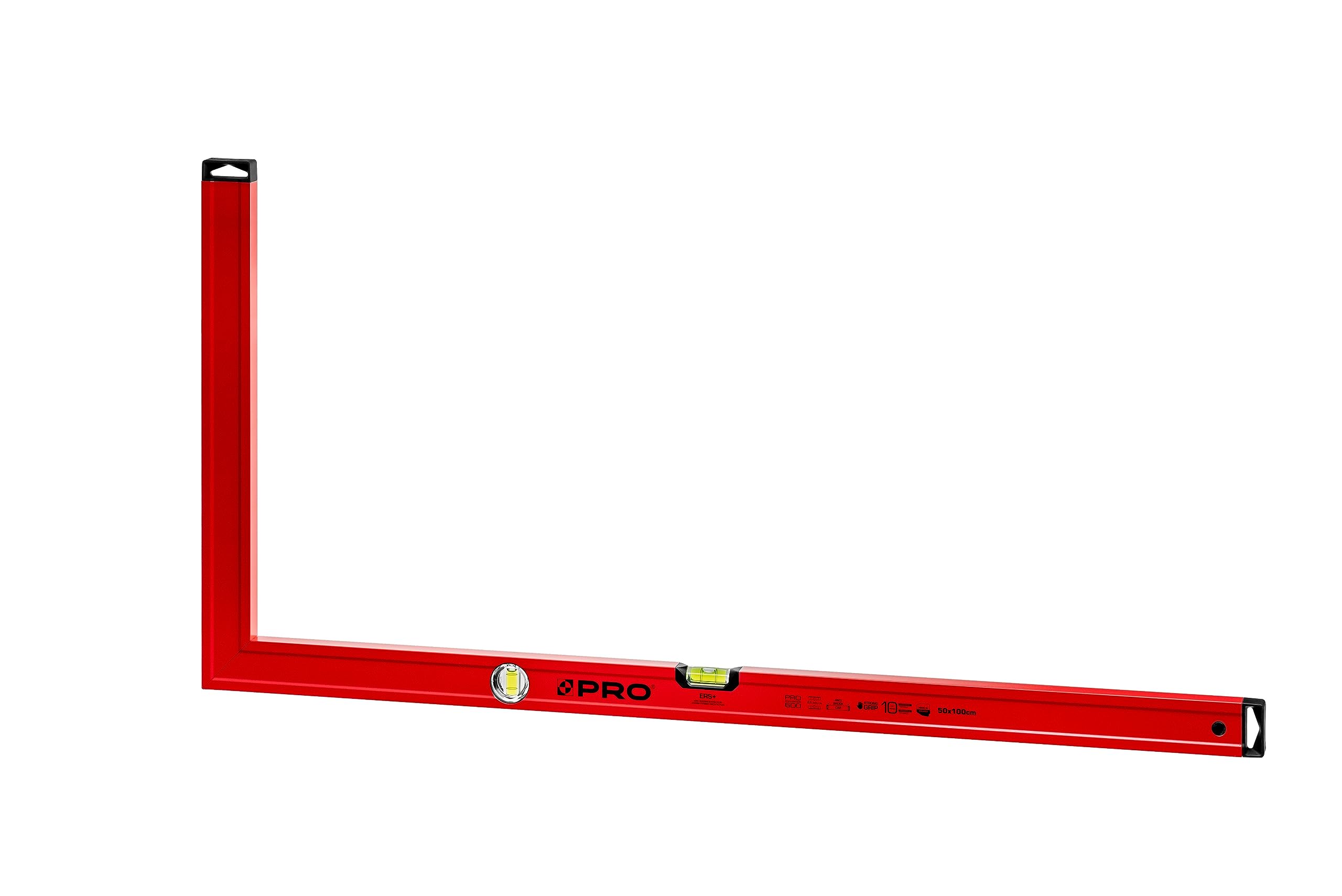 PRO Angolo di arresto in alluminio con visualizzazione verticale e orizzontale - Durezza 9 sulla scala Mohs - Angolo di controllo - Squadra da falegname - Angolo di costruzione - Rosso 50X100cm