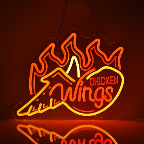 Image of Chicken Wings Neon Sign, Neon Lights Hanging Wall Art Decoration for Grilled Wings Shop, Fast Food Shop /Truck, Bar, Party, or Restaurant., USB Powered Ultra Bright Dimmable