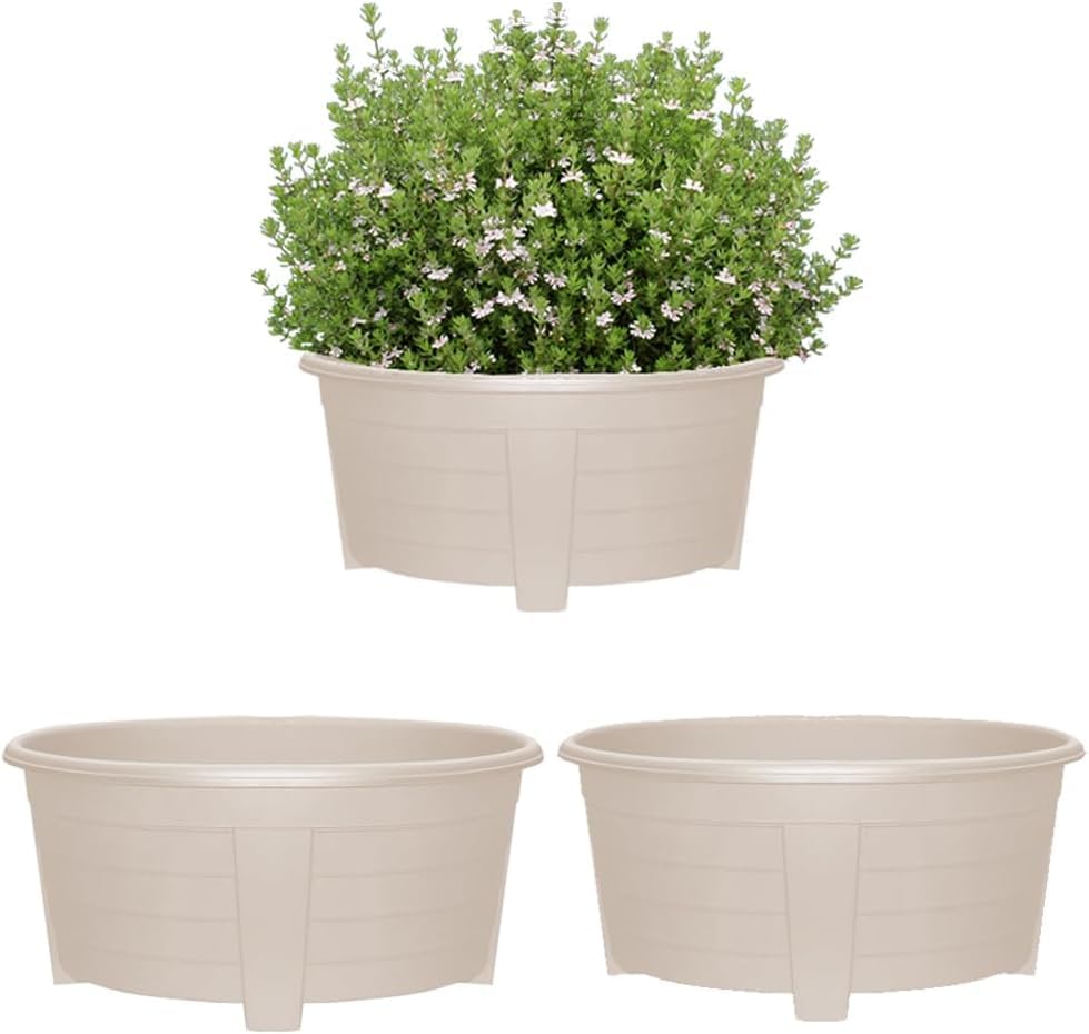 KYY'Z - 3x Large Oval Plant Taupe Pot 55cm - Lightweight Durable Plastic Planter with Drainage Holes - Indoor & Outdoor Use - Decorative Window Herb Flower Pots - Ideal for Home Balcony Garden