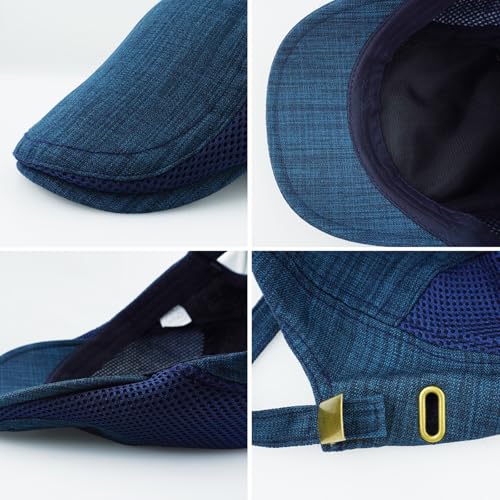 Image of Men's Cotton-Hemp Blend Newsboy Cap - Lightweight Summer Flat Cap for Driving & Outdoor Style