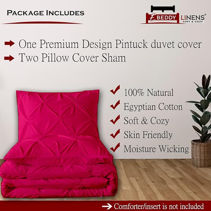 EBeddy Linens Luxury Hot Pink Pinch Pleated Pintuck Duvet Cover Set King XL 116x98 Size 800 TC Certified Egyptian Cotton Luxury Soft