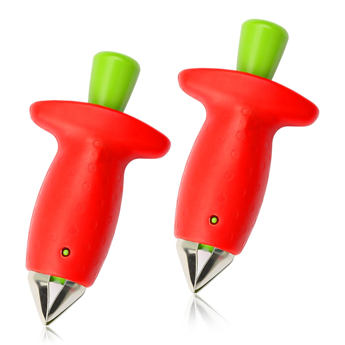 Lotsdonxia 2PCS Stainless Steel Strawberry Huller and Stem Remover Kit, A Red Kitchen Gadget for Achieving Flawless Fruit Coring. It Easily Eliminates Cores, Leaves, and Hulls