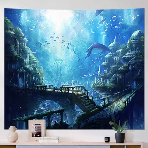 Avinyl Sea Wall Tapestry For Bedroom, Blue Ocean Sea Whale Tapestries Wall Hanging cover