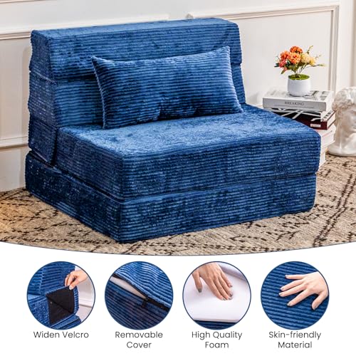 Folding Sofa Bed, Convertible Sleeper Chair with Pillow, High Density Memory Foam Fold Out Couch, Foldable Mattress Futon Sofa for Living Room/Dorm/Guest Use/Apartment/Home Office