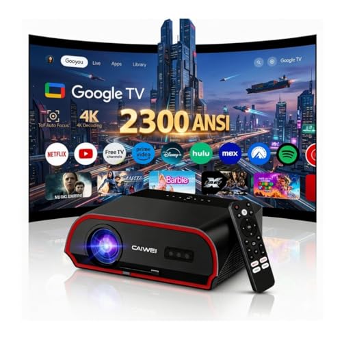 Image of Daytime 4K Projector【Google TV / 2300 ANSI / 38W Dolby Audio】Smart Movie Projector with WiFi6 and Bluetooth, ToF Autofocus NFC/Voice Control HDMI ARC, Home Ceiling Projector for Watching the World Cup