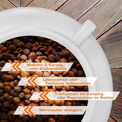 FIXKRAFT Weithalsfass Lebensmittelecht 30L Futtertonne Hund Gärbehälter Futter Tonne mit Deckel Maischefass Schraubdeckel 30 Liter Camping Kanister Gärfass (Weiß)