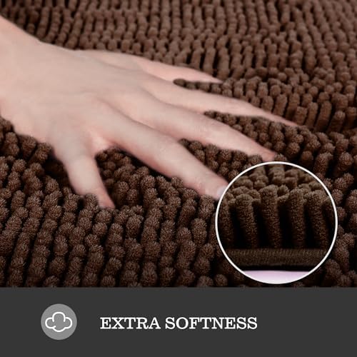 Yeaban Brown Bathroom Rugs 17"x24",Chenille Bath Mats,Absorbent and Washable Bath Rug Non-Slip, Extra Soft Rugs for Bathroom Floor,Tub,Shower and Sink - 1