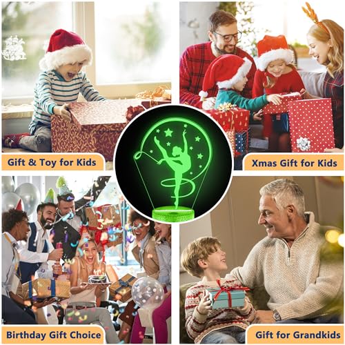 Image of OkiyiD Gymnastics Stuff Gifts for Girls,Artistic Gymnastics 3D Night Light Illusion Lamp for Kids Women Friends Coach Gymnast Birthday Christmas Gifts,16 Colors Lighting with Remote