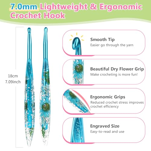 Image of Katech 7.0mm Crochet Hook for Arthritic Hands, Long Aluminum Inline Hooks