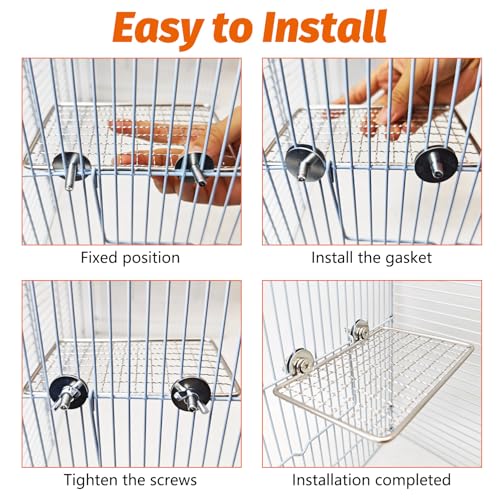 Image of BNOSDM Bird Perch Platform 2 Pcs Stainless Steel Grid Parrot Perches Stand Shelf Parrots Platform Perch Small Birds Cage Accessories for Parakeets, Budgies, Conures, Cockatiels, Lovebirds (S)