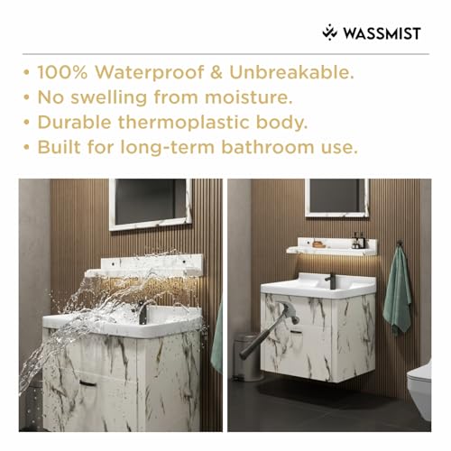 Image of WASSMIST Bathroom Vanity Washbasin Cabinet with Mirror & Shelf | Wall Mounted Wash Basin with Cabinet Full Set | Waterproof & Unbreakable (White)