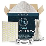 Hearth & Harbor Natural Soy Wax and DIY Candle Making Supplies -10 Lbs Soy Candle Wax Flakes w/ 100 Cotton Wicks, 2 Metal Centering Devices