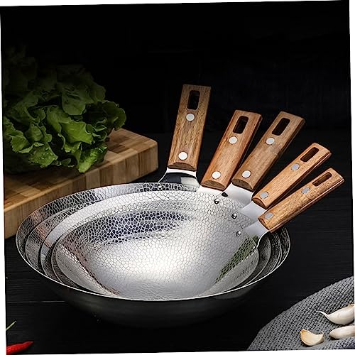 Wok de acero inoxidable con mango de madera para cocinar miniatura 3