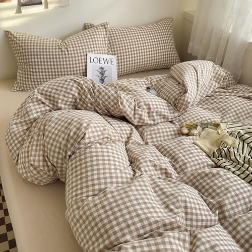 Covebett Bettwäsche 135x200 Braun Weiß Kariert Karo Muster Modern...