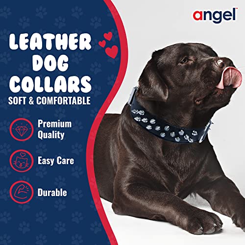 Angel Pet Supplies - Amsterdam Spiked Dog Collar, Genuine Leather Dog Collar For Large Dogs To Extra Large Dogs, Thick Dog Collar With D-Ring, Midnight Black Collar, 24 X 1 ½ Inches #TOP1
