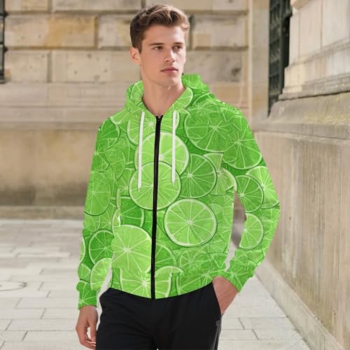Green Lime Slices Men's Hoodies with Zipper Lightweight Long Sleeve Casual Sweatshirts 6
