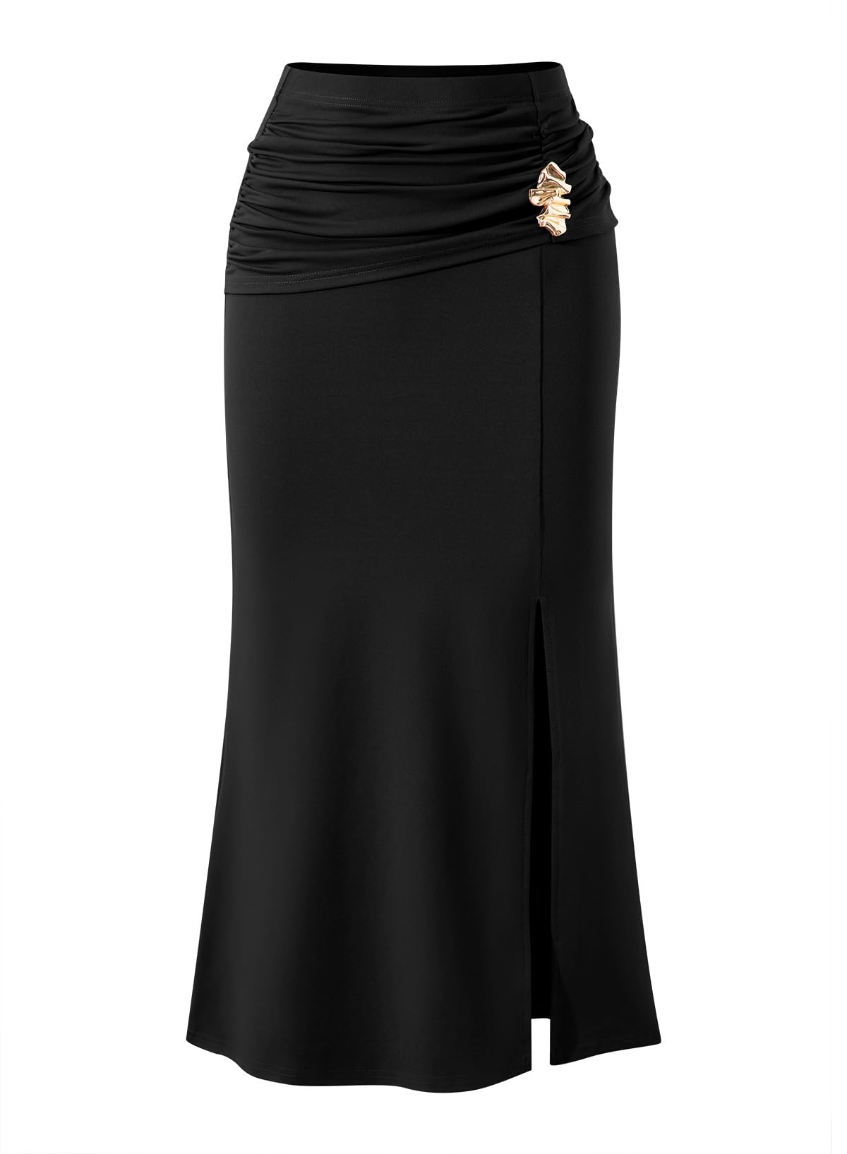 Pink Queen Womens Bodycon Fishtail Skirts Spring Summer Elastic Waist Slit Ruched Cocktail Party Wedding Guest Long Skirt