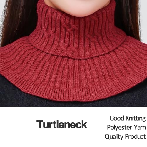 2pcs Knitting Fake Collar Solid Colored Knitted Fake Collar High Collars Turtleneck Dickey Collar Detachable Winter Collar Scarves for Women & Men (Black,Wine Red)3