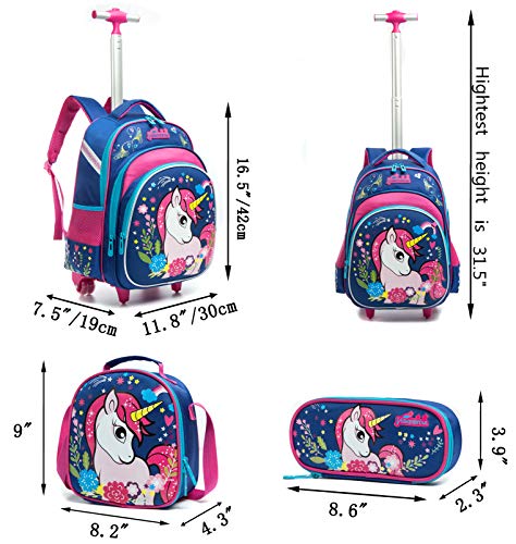 Meetbelify Girls Unicorn Rolling Backpacks Kids Backpack With Wheels For Girls School Bags With Lunch Box #TOP1