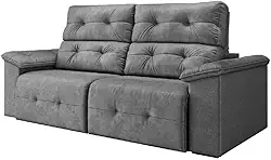 Sofá Retrátil Reclinável 1,95m Cama 3 Lugares Marrocos Cinza Suede