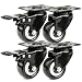 Produktbild JZK 4 x Schwarz PU Strandkorbrollen Transportrollen Schwerlastrollen Set, 2 Lenkrolle + 2 Lenkrolle mit Bremse 50mm, Klein Lenkrollen Rollen Caster für Wagen Möbel Werkbänke Regal