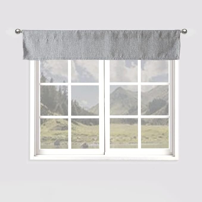 Valances for Windows Linen Textured Kitchen Curtains and Valances Set,Blackout Valance Curtains for Living Room,Bathroom,Basement-10 Inch Length by 52 Inch Wide,1 Panel,Gray