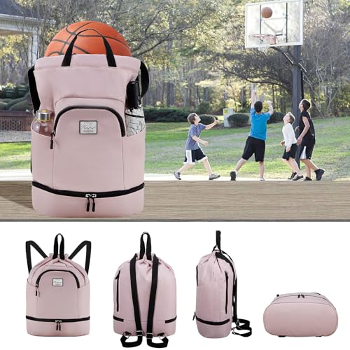 Image of Kamo Drawstring Backpack Bag - Sport Swimming Yoga Backpack with Shoe Compartment, Two Water Bottle Holder for Men Women Large String Backpack Athletic Sackpack for Travel
