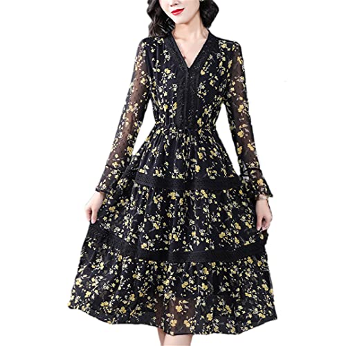 Robe midi décontractée mousseline de soie femme robe fleurie taille L